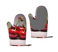 Chilean cherries Silicone Oven Mitts Pack of Two Thickened and Durable Suitable for Outdoor Grilling Baking