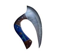 Chilgoza Custom Handmade D2 Chef Kitchen Ulu Knife Chef Knife Heavy Duty D2 Handle Rose Wood with Beautiful Leather Sheeth (Blue - Damascus Steel)