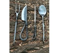Chilgoza Hand Forged Silverware Set with Leather Cover- Medieval 4 Pcs Kitchen Utensils Set, Viking Cutlery Set, Viking Cutlery Set Knife Spoons and Forks Set- Dinnerware Sets (Multicolor)