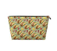 Chili and Tomato Taco Print Makeup Bag, Cosmetic Travel Toiletry Bag for Women, Cute Leather Makeup Pouch Organizer