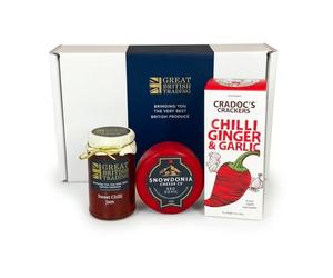 Chili Lovers Gift Set With Snowdonia Red Devil Cheese, Sweet Chilli Jam and Cradocs Chilli Garlic Crackers from GREAT BRITISH TRADING