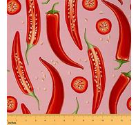 Chili Pepper Fabric by The Yard Hand Painted Red Hot Pepper Fabric for Upholstery and Home DIY Projects Farmhouse Style Rustic Plant Vegetable Fabric for Chairs Curtains Lamp Shade,2 Yards