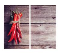 (Chili Pepper) GEEZY Set of 2 Glass Chopping Cutting Board Induction Ceramic Hob Cover Worktop Saver