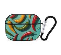 Chili Pepper Image Airpod Pro Case AirPods 2 Case for Women Hard Shell Protective Cover with Carabiner Keychain Compatible with AirPods Case 2nd 1st Generation, Front LED Visible Black