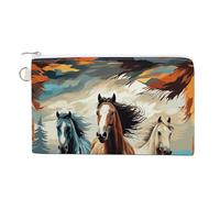 Chili Pepper Image Coin Purse Canvas Change Pouch with Zipper Small Cosmetic Organizer Bag Women Wallet for Car Keys, Credit Cards, Cash, Lipstick, A pattern with horses as a background, One Size