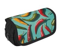 Chili Pepper Image Pencil Case Organizer - Large Capacity 3 Compartment Pencil Pouch for Adults, Portable Makeup Bag & Aesthetic Stationery Bag with Zipper (8.7x4.3") Unisex Gift