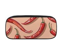 Chili Pepper Pattern Pencil Case Waterproof Leather Pencil Pouch Multi-purpose Aesthetic Makeup Bag Cute Pen Bag Large Cosmetic Bag for Office Stationery, Travel