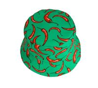 Chili Peppers Print Bucket Hat - Novelty Spicy Food Pattern | Cotton Bucket Cap for Men & Women | Streetwear Outdoor Gardening Sun Hat (UK, Alpha, One Size, One Size fits 55-58cm, Forest Green)