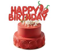 Chili Themed Happy Birthday Cake Topper - Chili Cook off Decoration Chili Themed Cake Cupcake Topper for Birthday Party Cake Decorations Supplies