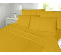 CHILIMILII 100% Brushed Cotton 4 Piece Flannel Sheet Set,Flat Sheet, Fitted Sheet with 2 Pillowcases, Brushed For Extra Softness, Warm,Easy Care Thermal Flannelette Sheet set (Mustard, Double)