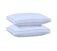 CHILIMILII 2 Pack Box Pillows, 100% Cotton Zipped Washable Cover, Premium Hotel Quality Pillows for Back Stomach & Side Sleepers, 8cm deep with piped Edging (48x70+8cm)