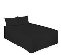 CHILIMILII Base Valance Bed Sheet Pleated-Poly Cotton Fitted Bed Skirt- Wrinkle-Free, Easy Fit, Machine Washable - Fits Under the Mattress - Base Bed Skirt with a 40cm Drop (Black, Super King)
