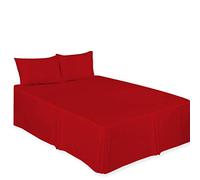 CHILIMILII Base Valance Bed Sheet Pleated-Poly Cotton Fitted Bed Skirt- Wrinkle-Free, Easy Fit, Machine Washable - Fits Under the Mattress - Base Bed Skirt with a 40cm Drop (Red, Super King)