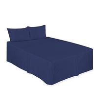 CHILIMILII Base Valance Bed Sheet Pleated-Poly Cotton Fitted Bed Skirt- Wrinkle-Free, Easy Fit, Machine Washable - Fits Under the Mattress - Base Bed Skirt with a 40cm Drop (Navy Blue, Super King)