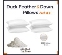 CHILIMILII Duck Feather & Down Pillows Extra Filled Hotel Quality Anti-Allergenic 100% Cotton Cover Deep Sleep Pillows Pack Of 4