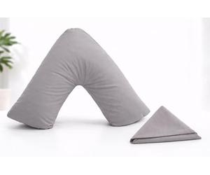 CHILIMILII Orthopaedic V-Pillow with Free Case- Pregnancy/Maternity Support Triangle for Adults with Polycotton Case, 74x34cm,Hollow Fibre V Shaped Cushion for Neck,Back, Shoulders (Grey)