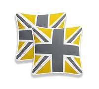 CHILIMILII Set of 2 Union Jack British Flag vintage Style Cushion Covers, 100% Cotton Square Decorative Cushion Cover/Pillowcase, sofa case,18x18 Inch (45x45CM), for sofa, couch, bed (Mustard & Grey)