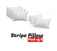 CHILIMILII Stripe Pillows Hollowfiber Extra Filled Plump Bounce Neck Back Head Support Bed Pillows Pack Of 6