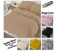 Chilimilii Teddy Bear Fleece Duvet Quilt Cover With Pillowcases Soft Warm Cosy Bedding Set (Beig/latte)