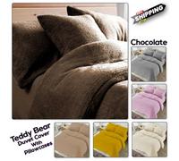 Chilimilii Teddy Bear Fleece Duvet Quilt Cover With Pillowcases Soft Warm Cosy Bedding Set (Chocolate)