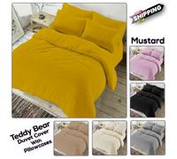 Chilimilii Teddy Bear Fleece Duvet Quilt Cover With Pillowcases Soft Warm Cosy Bedding Set (Mustard)