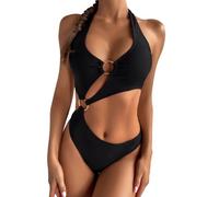 CHILIRIA Women Cut Out One Piece Swimsuit Black Y2k Hollow Out Rave Bodysuit Cheeky Monokini Bathing Suit