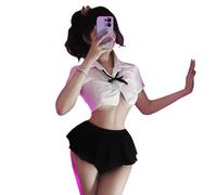 CHILIRIA Women's School Girl Outfit Lingerie Japanese Anime Cosplay Outfits Sailor Costume Schoolgirl Crop Top Mini Skirt