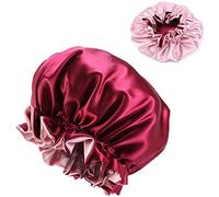 Chilits 1 Pcs Satin Silk Bonnet Sleep Cap Elastic Double Layer Night Sleep Hat Reversible Adjustable Head Hair Cover for Women Long Curly Natural Hair Braids Burgundy