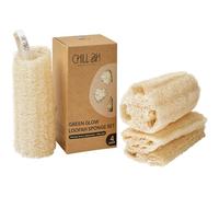 Chill Ah Green Glow Loofah Sponge Set - 100% Plant-Based, dye-Free, Biodegradable, Scratch-Free, Handcrafted in Vietnam (4-Pack)