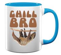 Chill Bro Funny Lazy Cute Sloth Slogan Ceramic Tea Coffee Mug Light Blue