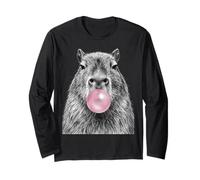 Chill Capybara Blowing Bubblegum Animal Art Long Sleeve T-Shirt