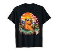 Chill Capybara Hot Spring Sunset Retro Funny Summer T-Shirt