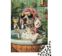 Chill Dalmatian with Wine 1000-Piece Puzzle for Adults, 52x38cm/1000pcs, White Card Pieces with Reduced Dust; Shared Family Time Around The Table