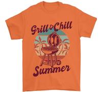 Chill & Grill Funny Summer BBQ Braai Mens T-Shirt 100% Cotton Orange S