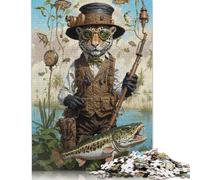 Chill Jaguar Gone Fishing Puzzle Unique Home Decor 100 Percent Recycled Cardboard Jigsaw Puzzle for Adult Children's Day Gifts 500pcs (52x38cm)