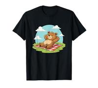 Chill Lazy Bear On Picnic Blanket in Nature T-Shirt