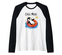 Chill Mode Penguin Floating Summer Vacation Sun Fun Raglan Baseball Tee