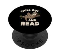 Chill Out And Read Funny Inspirational Sloth Reading Book PopSockets Adhesive PopGrip