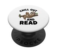 Chill Out And Read Funny Inspirational Sloth Reading Book PopSockets Adhesive PopGrip