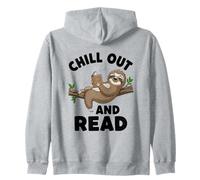 Chill Out And Read Funny Inspirational Sloth Reading Book Zip Hoodie