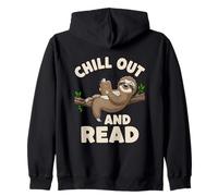 Chill Out And Read Funny Inspirational Sloth Reading Book Zip Hoodie