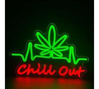 Chill Out Neon Signs for Wall Decor,Green Leaf Led Signs Neon Bar Signs for Bedroom Game Room, Party, Bar Decor,Powered by USB with Dimmable Switch