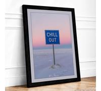 Chill Out Sign Minimalist Framed Wall Art Print A2 (59.4×42cm) Black, Wall Decor for Living Room, Bedroom, Office & Home, Ready to Hang, Art Gift