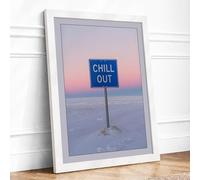 Chill Out Sign Minimalist Framed Wall Art Print A2 (59.4×42cm) White, Wall Decor for Living Room, Bedroom, Office & Home, Ready to Hang, Art Gift