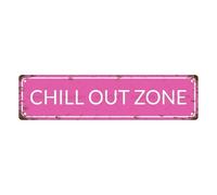 CHILL OUT ZONE Space Vintage Metal Tin Sign, Street Sign, Home Decor, Room Decor, Wall Decor, Bathroom Decor, Bar Decor, Cafe Decor, Garage Decor, 16 x 4 Inch