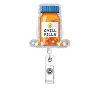 Chill Pills Pharmacy Tech Badge Reel Retractable for Nurse Pharmacist Pharmacy Technician Accessories Nursing Badge Holder CNA RN Doctor Healthcare Medical MA Student Hospital Badge Clip ID Card