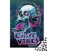 Chill Skull Raspberry Vibe Jigsaw Puzzle for Adults, 1000 Pieces, 52x38cm/1000pcs; Clean White Cardboard for Sorting; A Calm After-work Activity