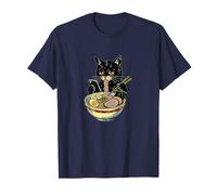 Chill Sleepy Cat on Phone Eating Ramen Japanese Art Graphic T-Shirt