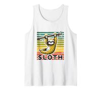 Chill Sloth Hanging Retro Stripe Animal Lover Design Tank Top
