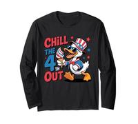 Chill The 4th Out Duck Patriotic US Flag 4th Of July Long Sleeve T-Shirt